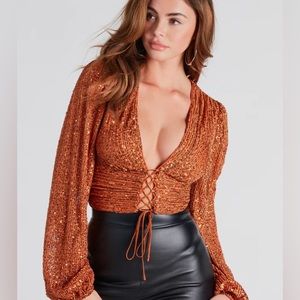 Elegant Rust Lace-Up Women's Top
